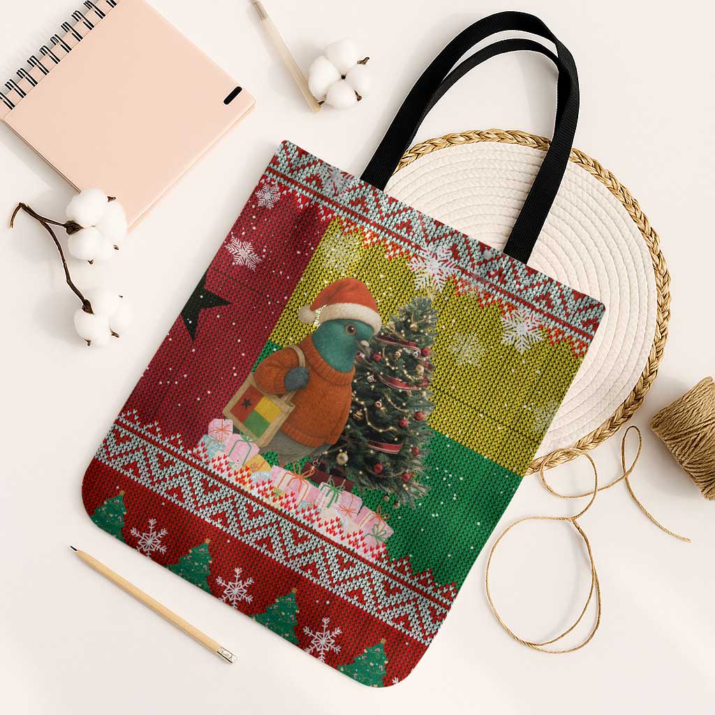 Guinea Bissau Christmas Tote Bag with Santa Penguin Christmas Tree and Red Green Yellow Snowflake - Wonder Print Shop