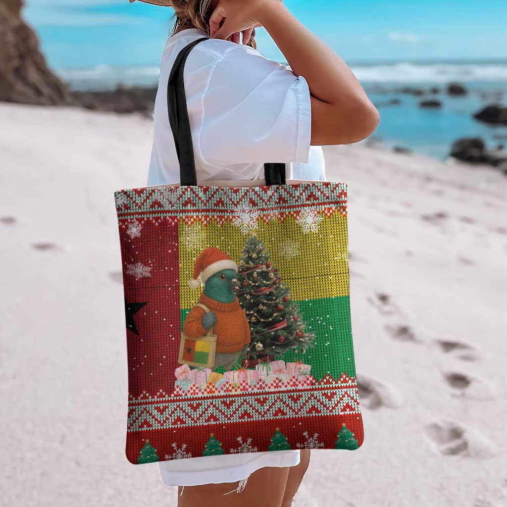 Guinea Bissau Christmas Tote Bag with Santa Penguin Christmas Tree and Red Green Yellow Snowflake - Wonder Print Shop