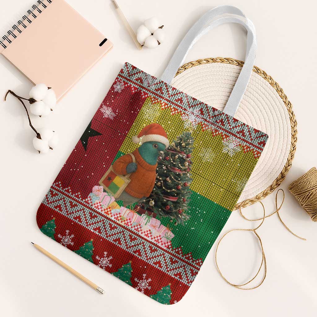 Guinea Bissau Christmas Tote Bag with Santa Penguin Christmas Tree and Red Green Yellow Snowflake - Wonder Print Shop