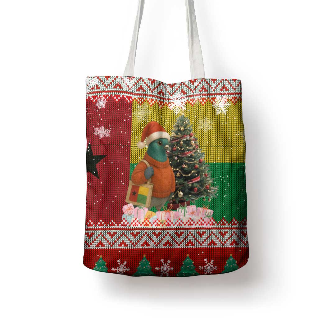 Guinea Bissau Christmas Tote Bag with Santa Penguin Christmas Tree and Red Green Yellow Snowflake - Wonder Print Shop