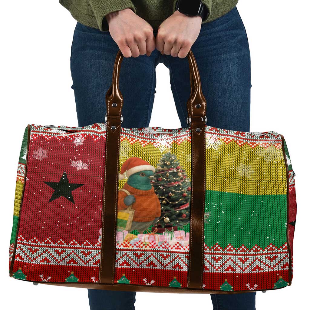 Guinea Bissau Christmas Travel Bag with Santa Penguin Christmas Tree and Red Green Yellow Snowflake - Wonder Print Shop