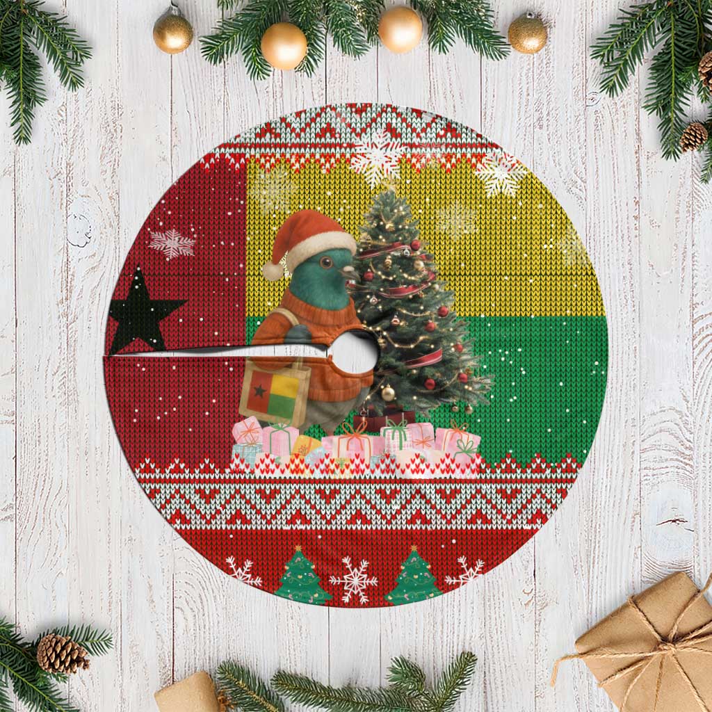 Guinea Bissau Christmas Tree Skirt with Santa Penguin Christmas Tree and Red Green Yellow Snowflake - Wonder Print Shop