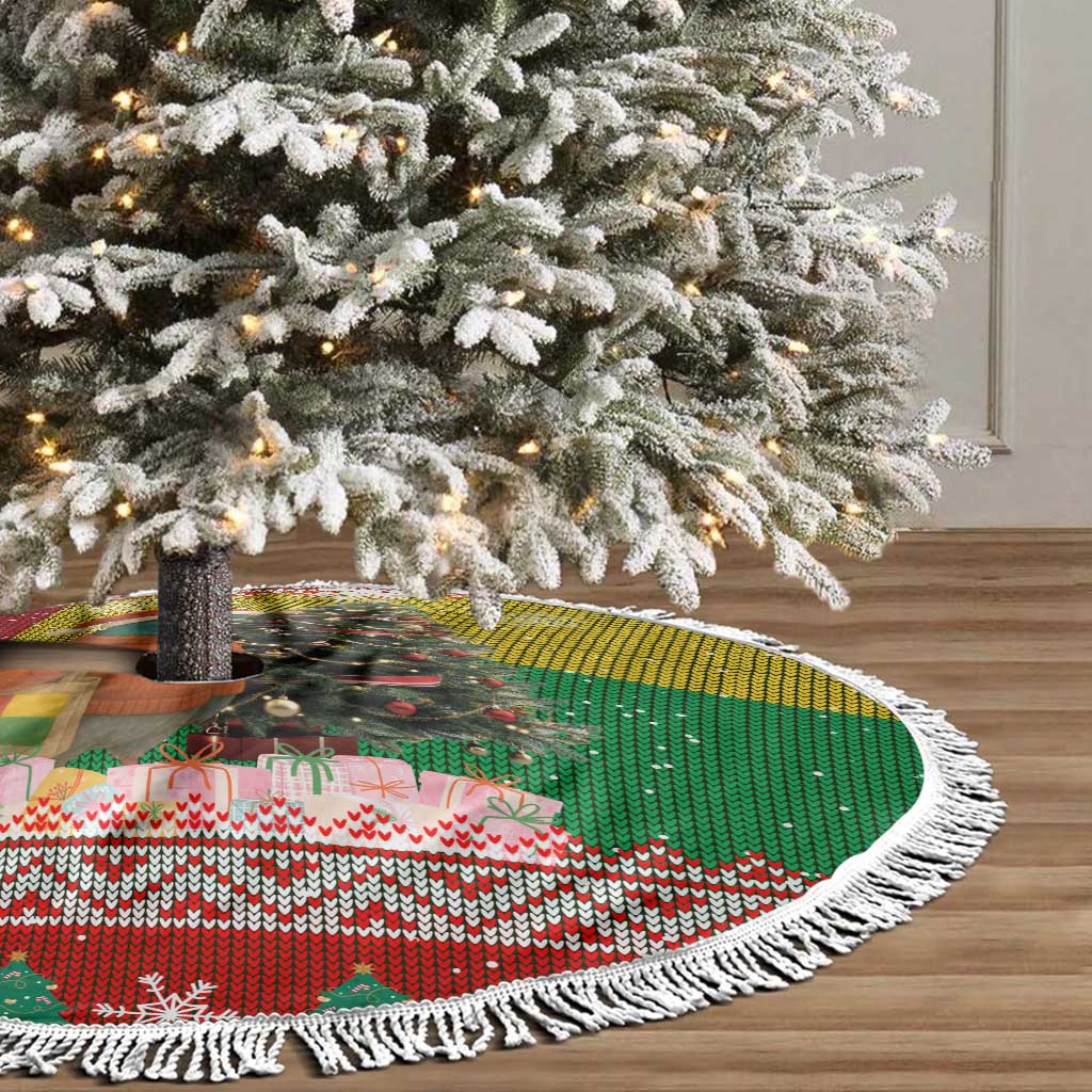 Guinea Bissau Christmas Tree Skirt with Santa Penguin Christmas Tree and Red Green Yellow Snowflake - Wonder Print Shop