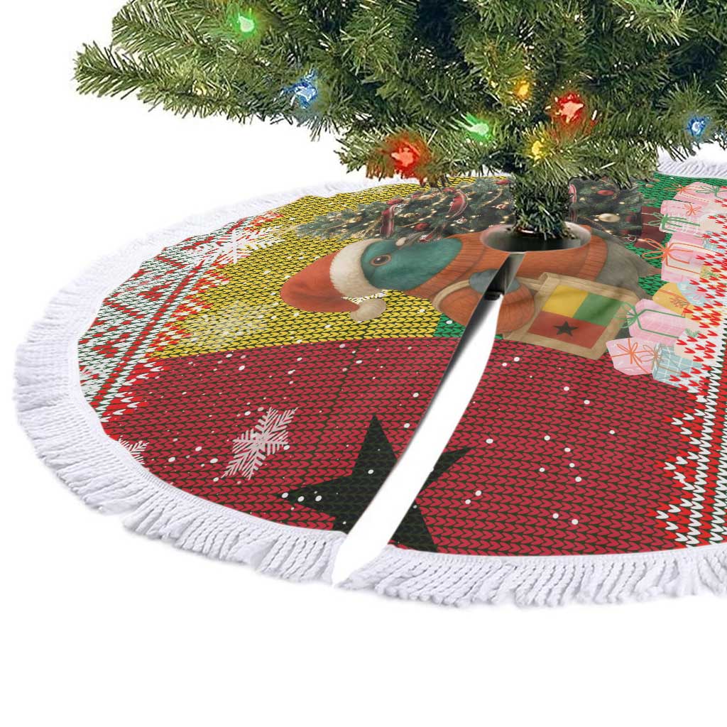 Guinea Bissau Christmas Tree Skirt with Santa Penguin Christmas Tree and Red Green Yellow Snowflake - Wonder Print Shop