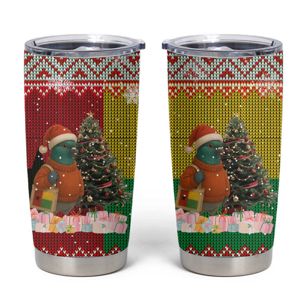Guinea Bissau Christmas Tumbler Cup with Santa Penguin Christmas Tree and Red Green Yellow Snowflake - Wonder Print Shop