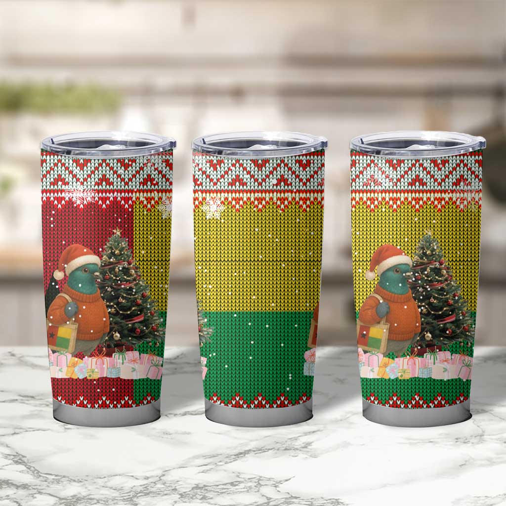 Guinea Bissau Christmas Tumbler Cup with Santa Penguin Christmas Tree and Red Green Yellow Snowflake - Wonder Print Shop
