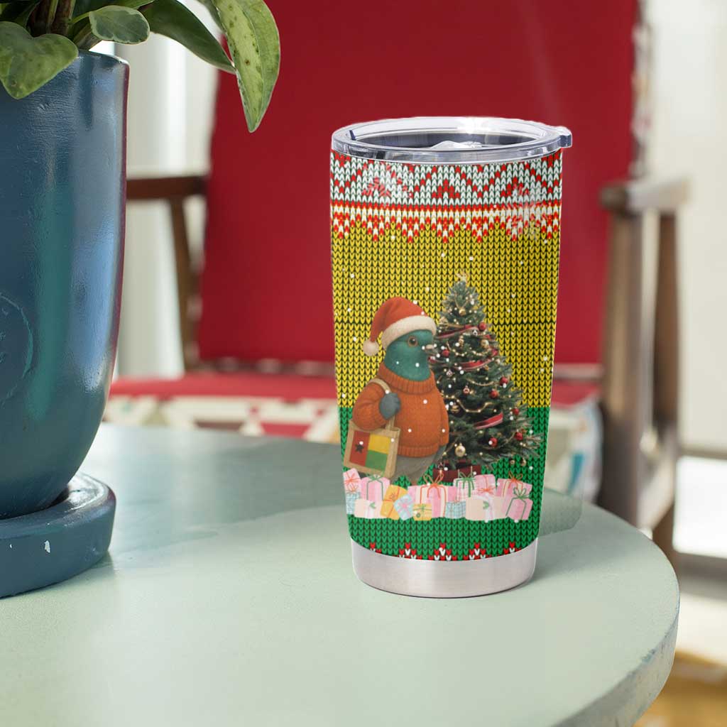 Guinea Bissau Christmas Tumbler Cup with Santa Penguin Christmas Tree and Red Green Yellow Snowflake - Wonder Print Shop