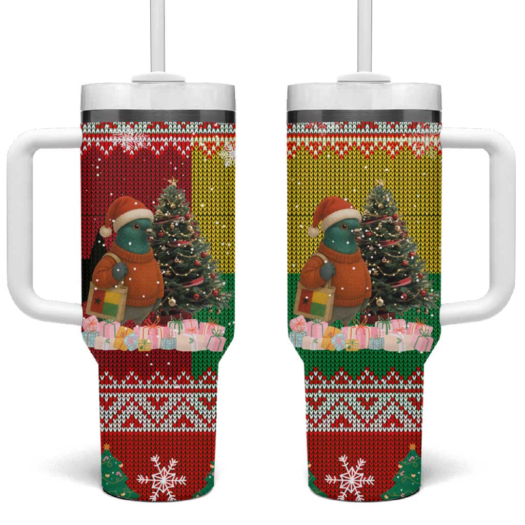 Guinea Bissau Christmas Tumbler With Handle with Santa Penguin Christmas Tree and Red Green Yellow Snowflake - Wonder Print Shop