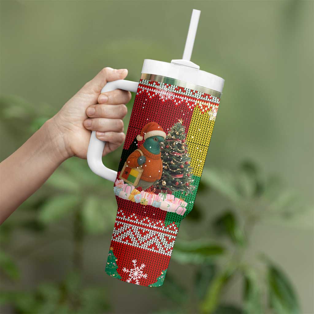 Guinea Bissau Christmas Tumbler With Handle with Santa Penguin Christmas Tree and Red Green Yellow Snowflake - Wonder Print Shop
