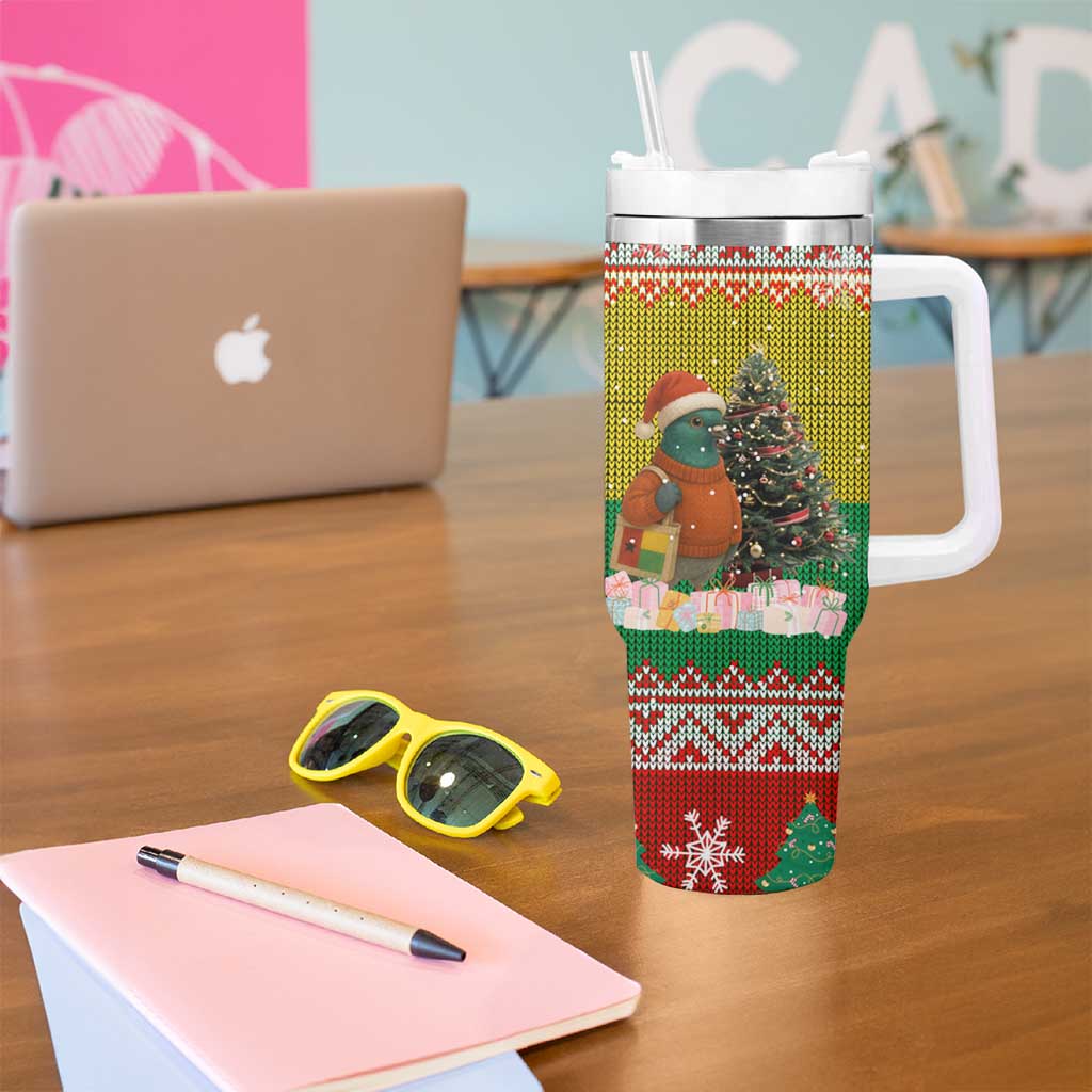 Guinea Bissau Christmas Tumbler With Handle with Santa Penguin Christmas Tree and Red Green Yellow Snowflake - Wonder Print Shop