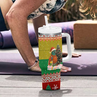 Guinea Bissau Christmas Tumbler With Handle with Santa Penguin Christmas Tree and Red Green Yellow Snowflake - Wonder Print Shop