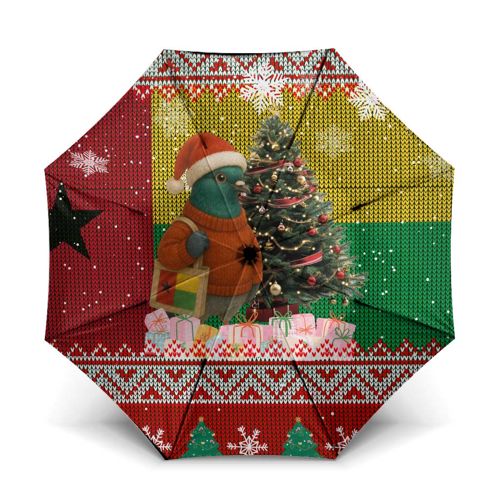 Guinea Bissau Christmas Umbrella with Santa Penguin Christmas Tree and Red Green Yellow Snowflake - Wonder Print Shop