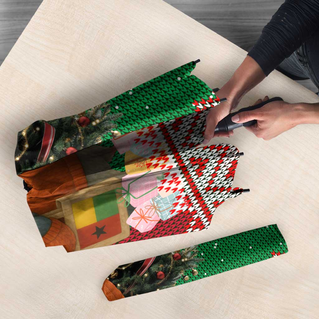 Guinea Bissau Christmas Umbrella with Santa Penguin Christmas Tree and Red Green Yellow Snowflake - Wonder Print Shop