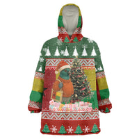 Guinea Bissau Christmas Wearable Blanket Hoodie with Santa Penguin Christmas Tree and Red Green Yellow Snowflake - Wonder Print Shop