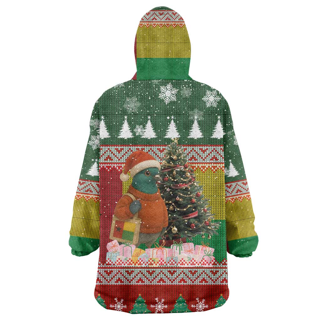 Guinea Bissau Christmas Wearable Blanket Hoodie with Santa Penguin Christmas Tree and Red Green Yellow Snowflake - Wonder Print Shop