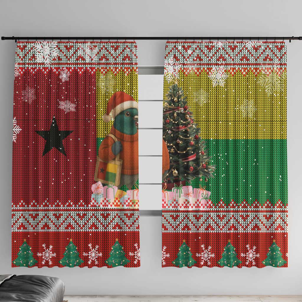 Guinea Bissau Christmas Window Curtain with Santa Penguin Christmas Tree and Red Green Yellow Snowflake - Wonder Print Shop