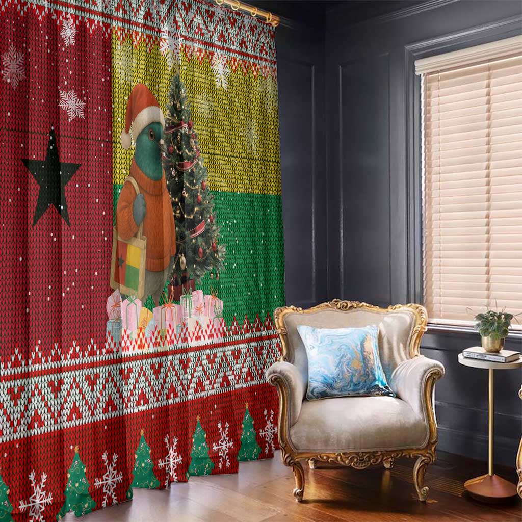 Guinea Bissau Christmas Window Curtain with Santa Penguin Christmas Tree and Red Green Yellow Snowflake - Wonder Print Shop