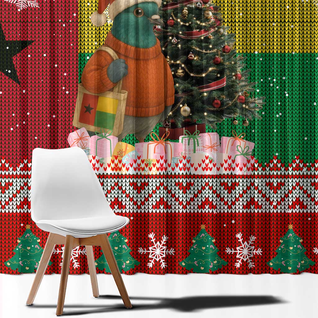 Guinea Bissau Christmas Window Curtain with Santa Penguin Christmas Tree and Red Green Yellow Snowflake - Wonder Print Shop