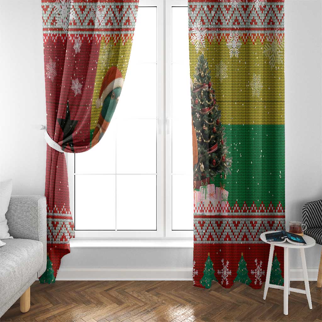 Guinea Bissau Christmas Window Curtain with Santa Penguin Christmas Tree and Red Green Yellow Snowflake - Wonder Print Shop