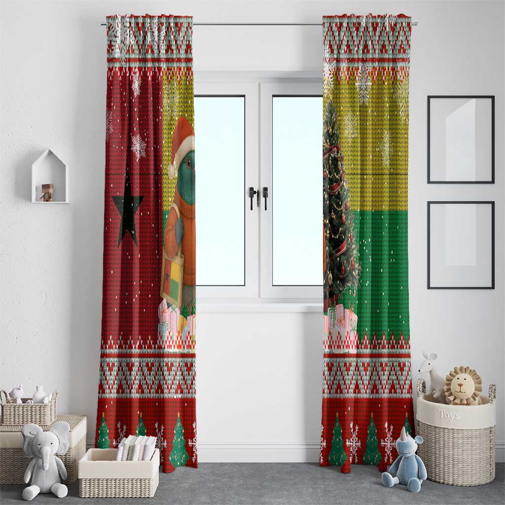 Guinea Bissau Christmas Window Curtain with Santa Penguin Christmas Tree and Red Green Yellow Snowflake - Wonder Print Shop