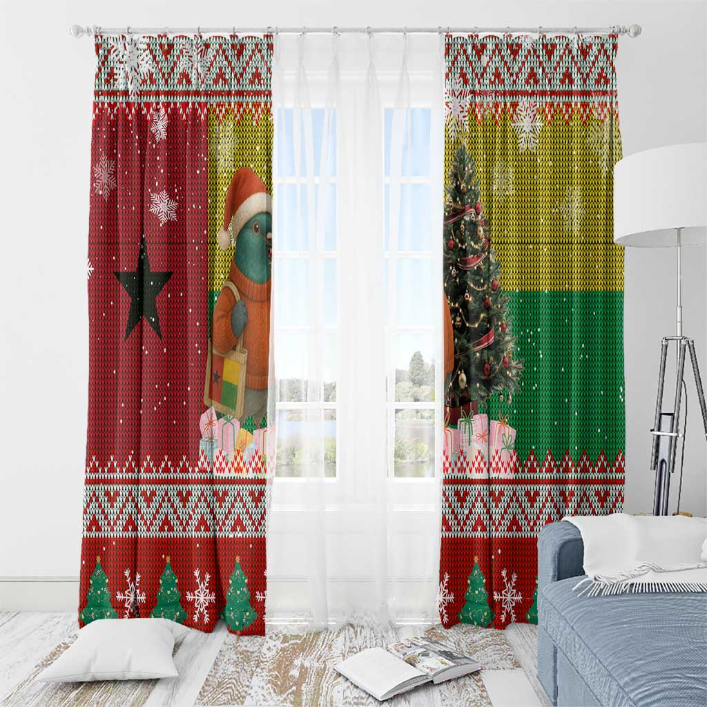 Guinea Bissau Christmas Window Curtain with Santa Penguin Christmas Tree and Red Green Yellow Snowflake - Wonder Print Shop