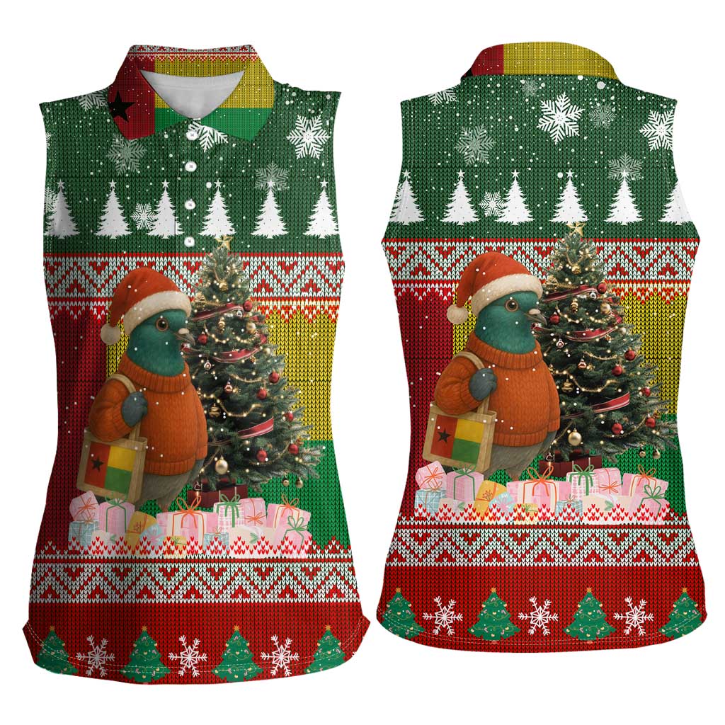 Guinea Bissau Christmas Women Sleeveless Polo Shirt with Santa Penguin Christmas Tree and Red Green Yellow Snowflake - Wonder Print Shop