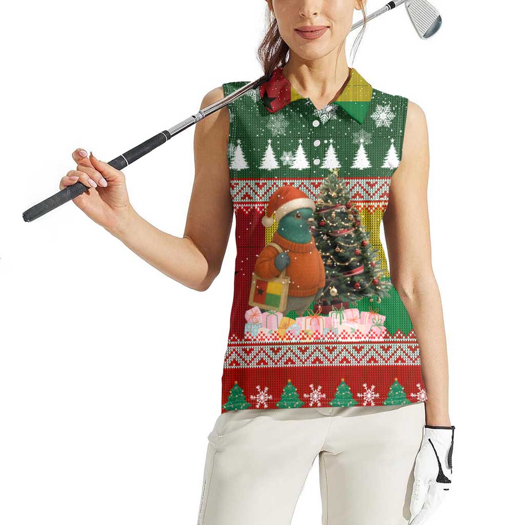 Guinea Bissau Christmas Women Sleeveless Polo Shirt with Santa Penguin Christmas Tree and Red Green Yellow Snowflake - Wonder Print Shop
