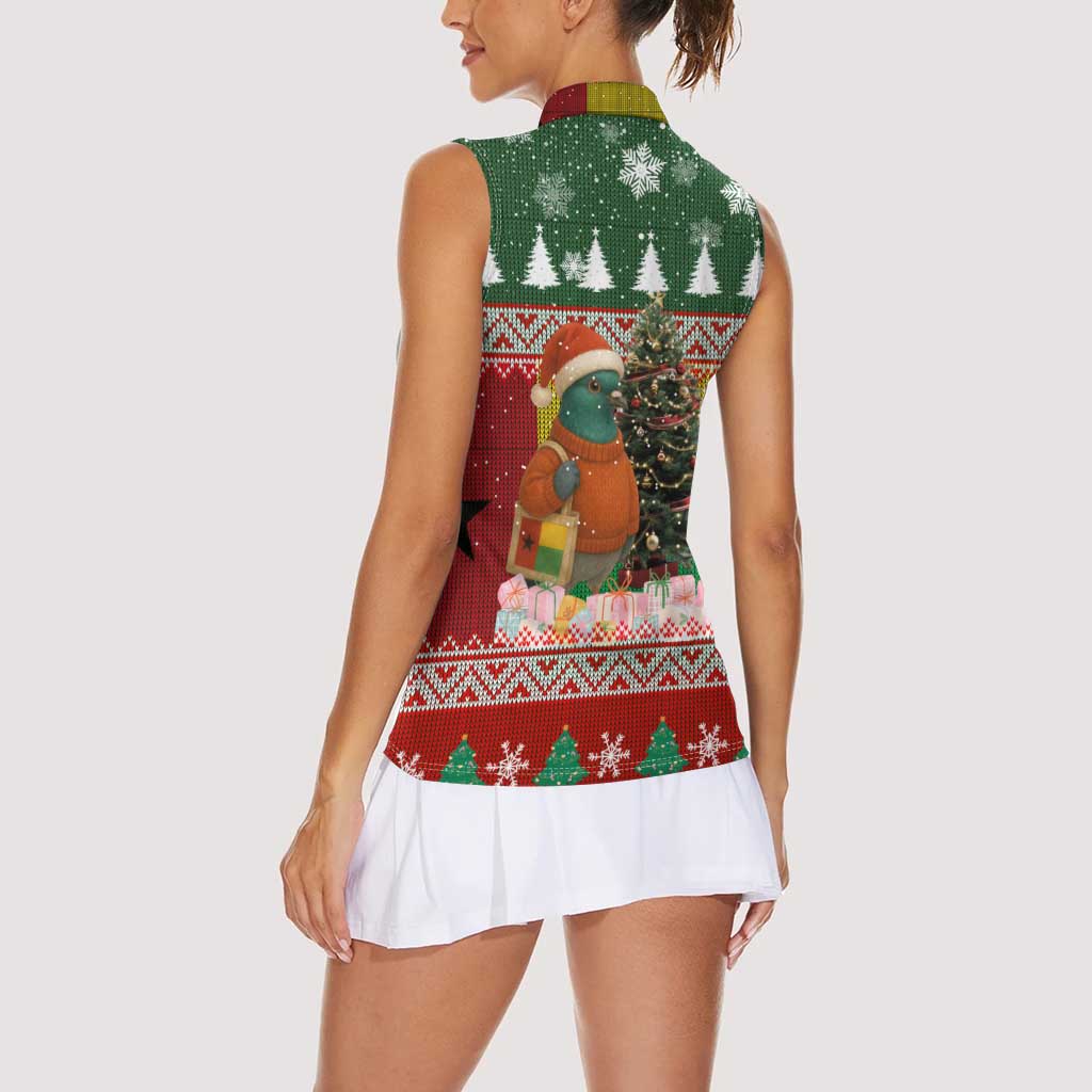 Guinea Bissau Christmas Women Sleeveless Polo Shirt with Santa Penguin Christmas Tree and Red Green Yellow Snowflake - Wonder Print Shop