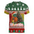 Guinea Bissau Christmas Women V-Neck T-Shirt with Santa Penguin Christmas Tree and Red Green Yellow Snowflake - Wonder Print Shop