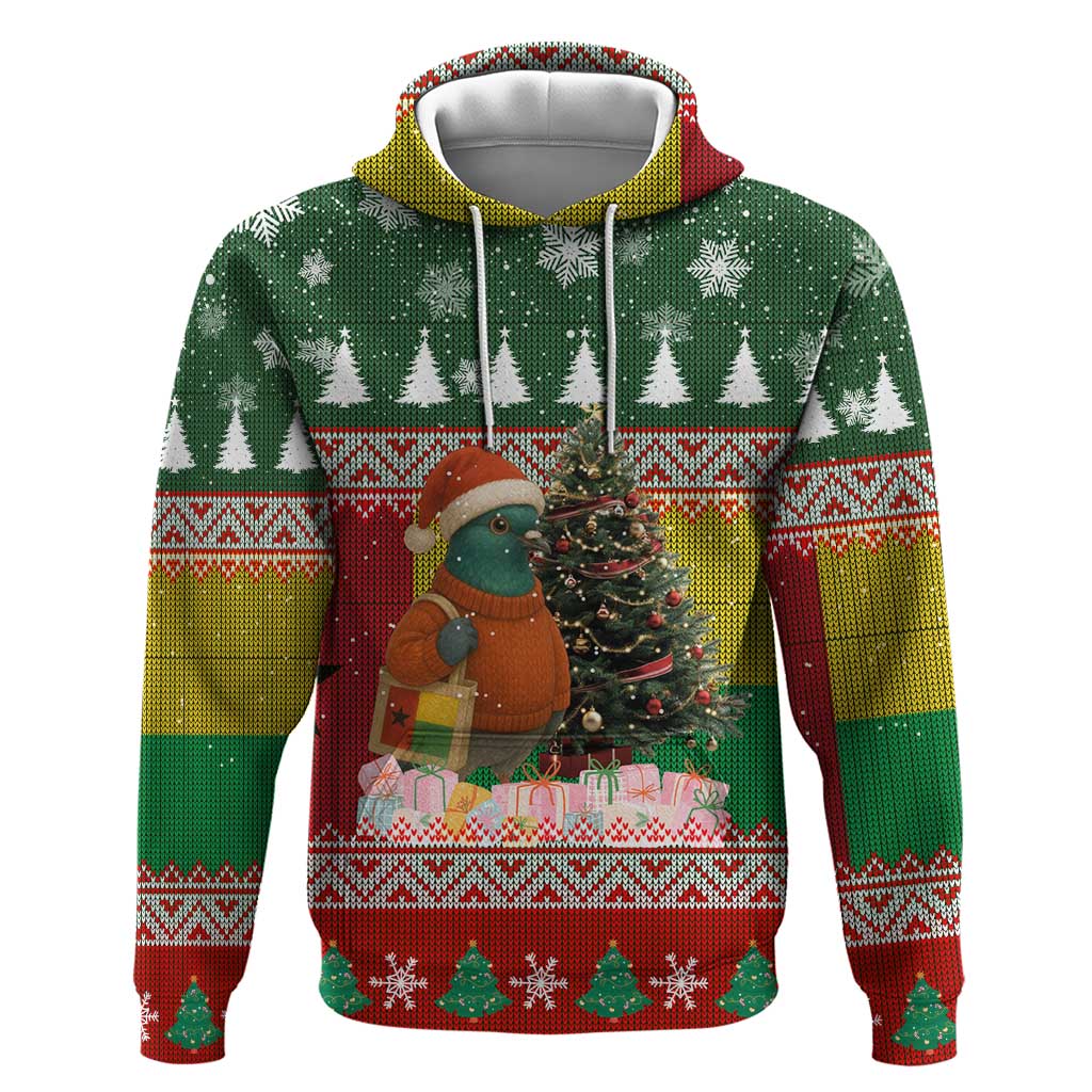 Guinea Bissau Christmas Zip Hoodie with Santa Penguin Christmas Tree and Red Green Yellow Snowflake - Wonder Print Shop