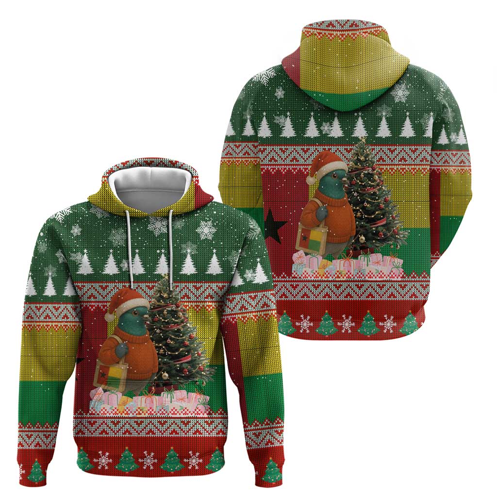 Guinea Bissau Christmas Zip Hoodie with Santa Penguin Christmas Tree and Red Green Yellow Snowflake - Wonder Print Shop