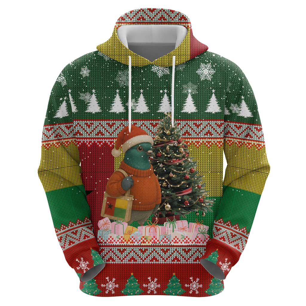 Guinea Bissau Christmas Zip Hoodie with Santa Penguin Christmas Tree and Red Green Yellow Snowflake - Wonder Print Shop