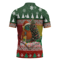 Guinea Bissau Christmas Zipper Polo Shirt with Santa Penguin Christmas Tree and Red Green Yellow Snowflake - Wonder Print Shop