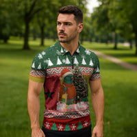 Guinea Bissau Christmas Zipper Polo Shirt with Santa Penguin Christmas Tree and Red Green Yellow Snowflake - Wonder Print Shop