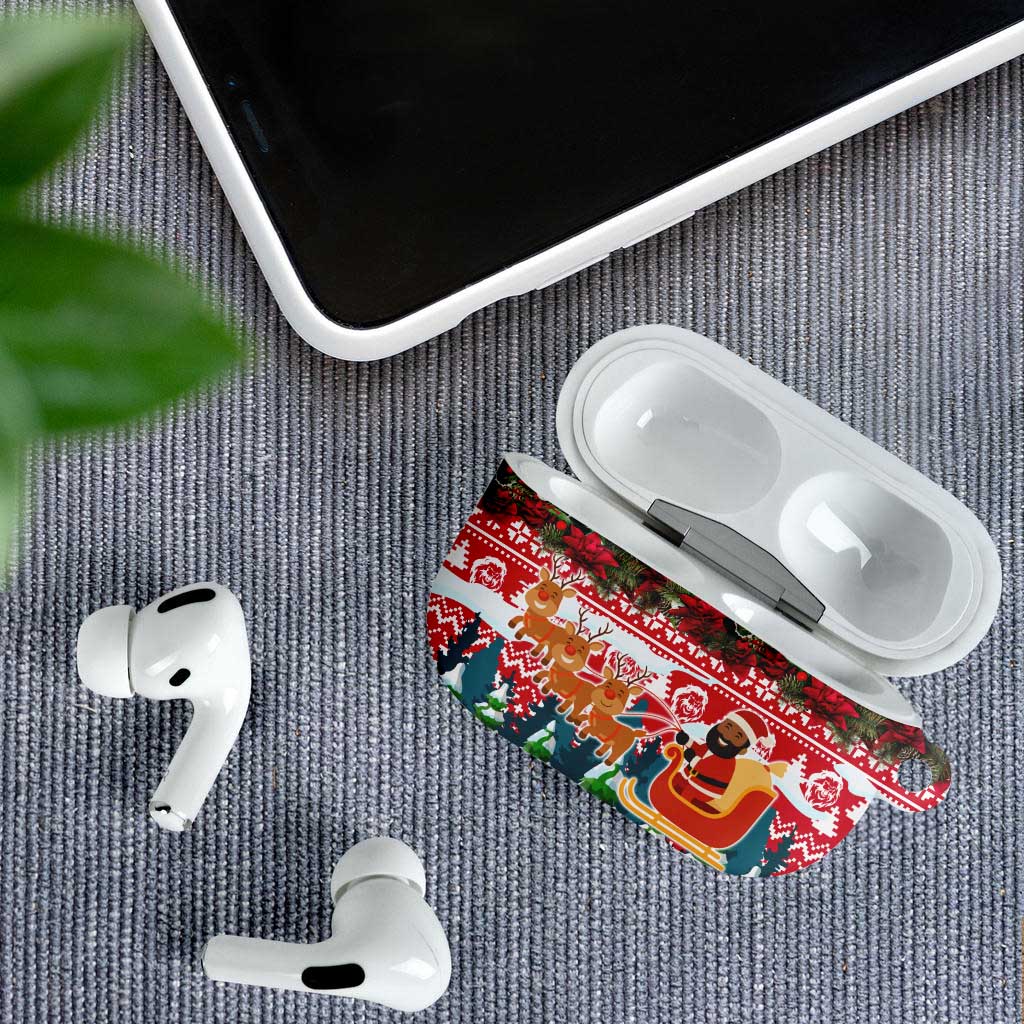 Guinea Bissau Christmas AirPods Case with Santa Sleigh Reindeer Forest and National Flag Design - Wonder Print Shop