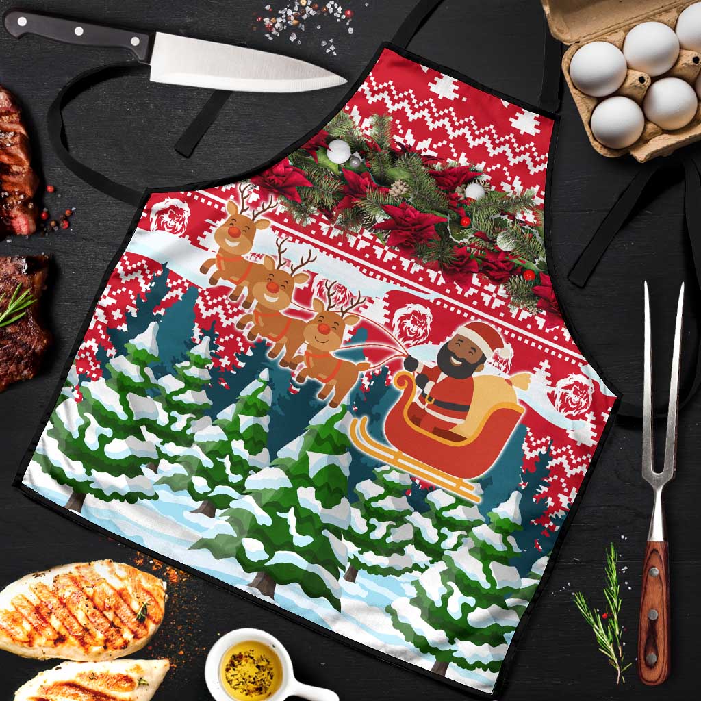 Guinea Bissau Christmas Apron with Santa Sleigh Reindeer Forest and National Flag Design - Wonder Print Shop