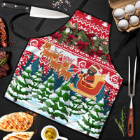 Guinea Bissau Christmas Apron with Santa Sleigh Reindeer Forest and National Flag Design - Wonder Print Shop