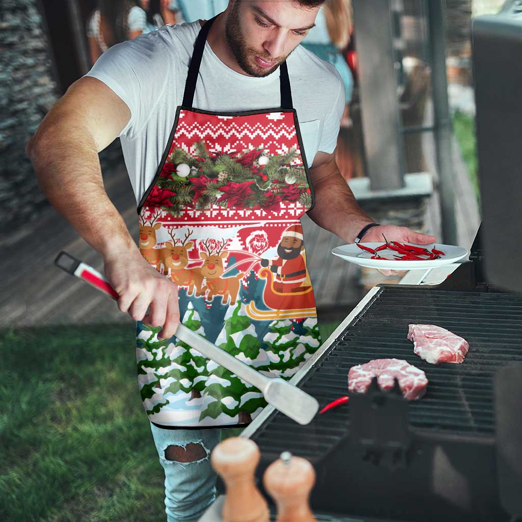 Guinea Bissau Christmas Apron with Santa Sleigh Reindeer Forest and National Flag Design - Wonder Print Shop