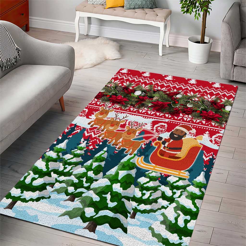 Guinea Bissau Christmas Area Rug with Santa Sleigh Reindeer Forest and National Flag Design - Wonder Print Shop