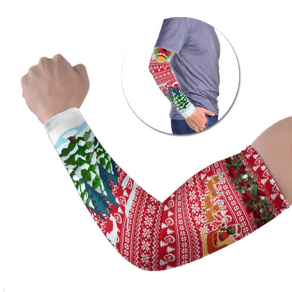 Guinea Bissau Christmas Arm Sleeves with Santa Sleigh Reindeer Forest and National Flag Design - Wonder Print Shop