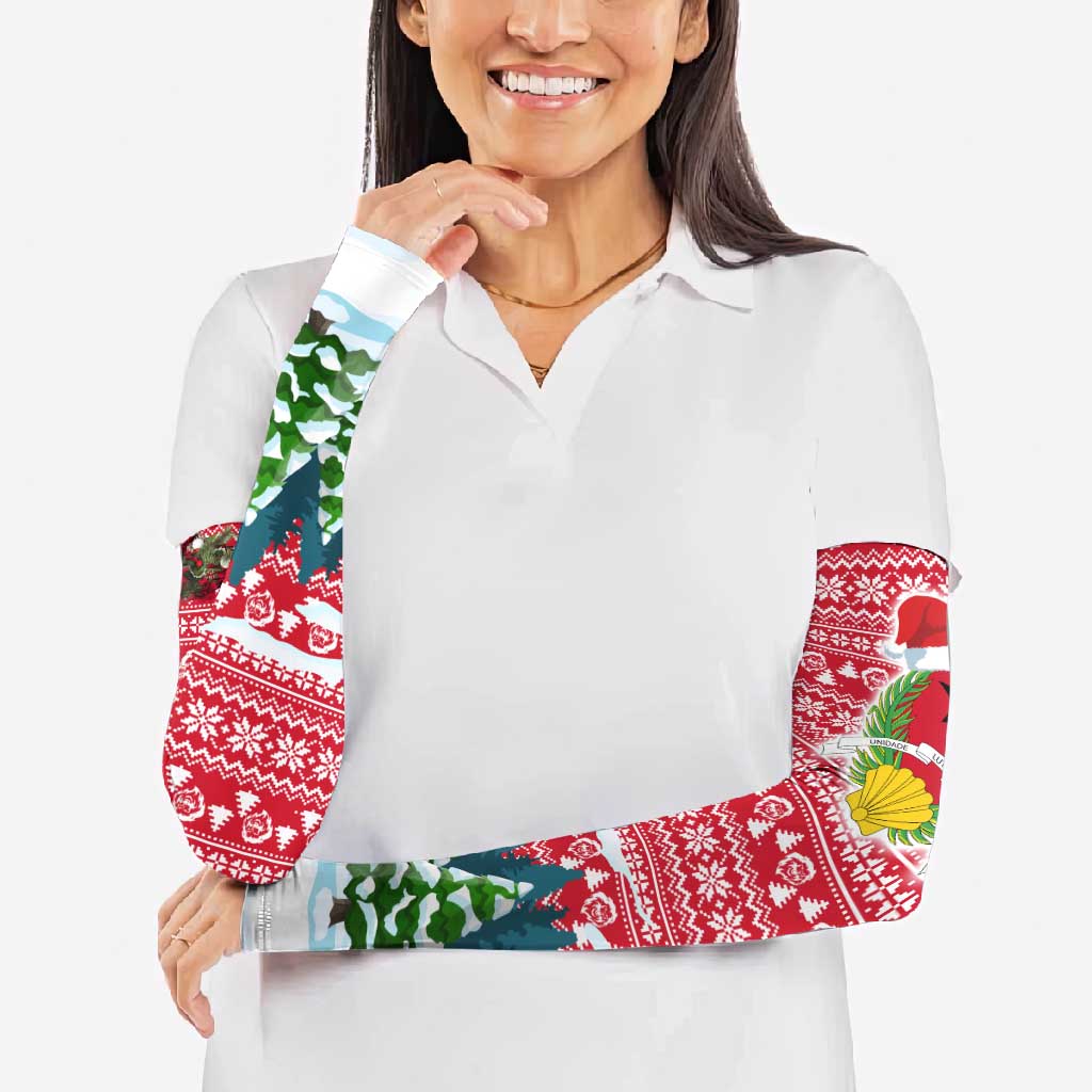 Guinea Bissau Christmas Arm Sleeves with Santa Sleigh Reindeer Forest and National Flag Design - Wonder Print Shop