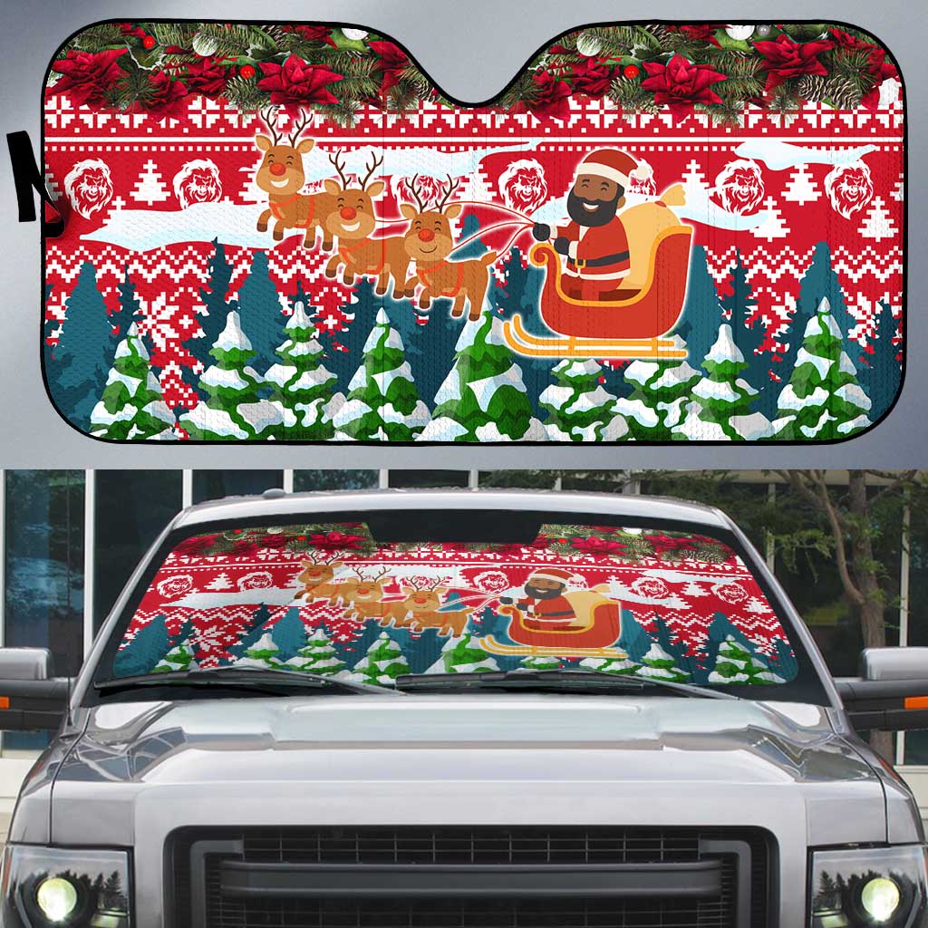 Guinea Bissau Christmas Auto Sun Shade with Santa Sleigh Reindeer Forest and National Flag Design - Wonder Print Shop