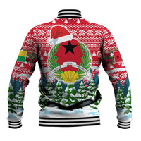 Guinea Bissau Christmas Baseball Jacket with Santa Sleigh Reindeer Forest and National Flag Design - Wonder Print Shop