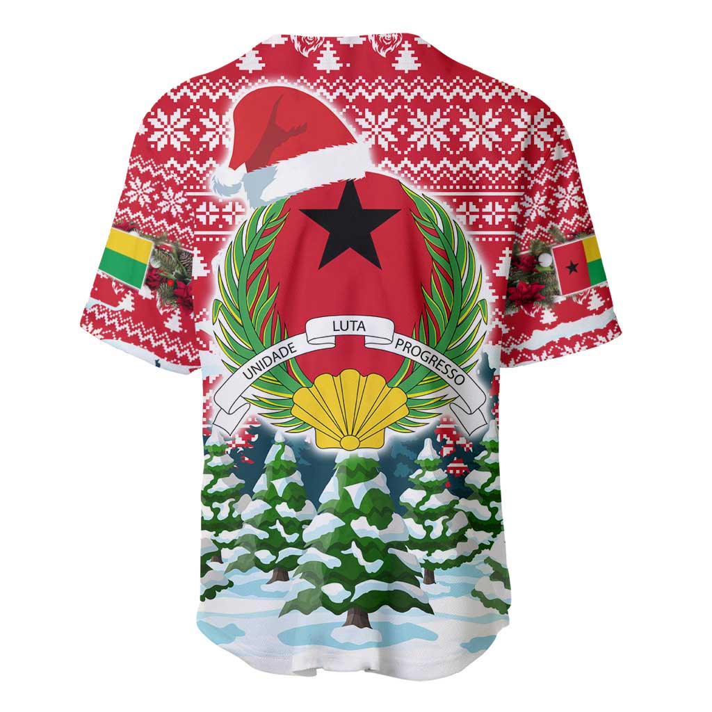 Guinea Bissau Christmas Baseball Jersey with Santa Sleigh Reindeer Forest and National Flag Design - Wonder Print Shop