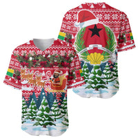 Guinea Bissau Christmas Baseball Jersey with Santa Sleigh Reindeer Forest and National Flag Design - Wonder Print Shop