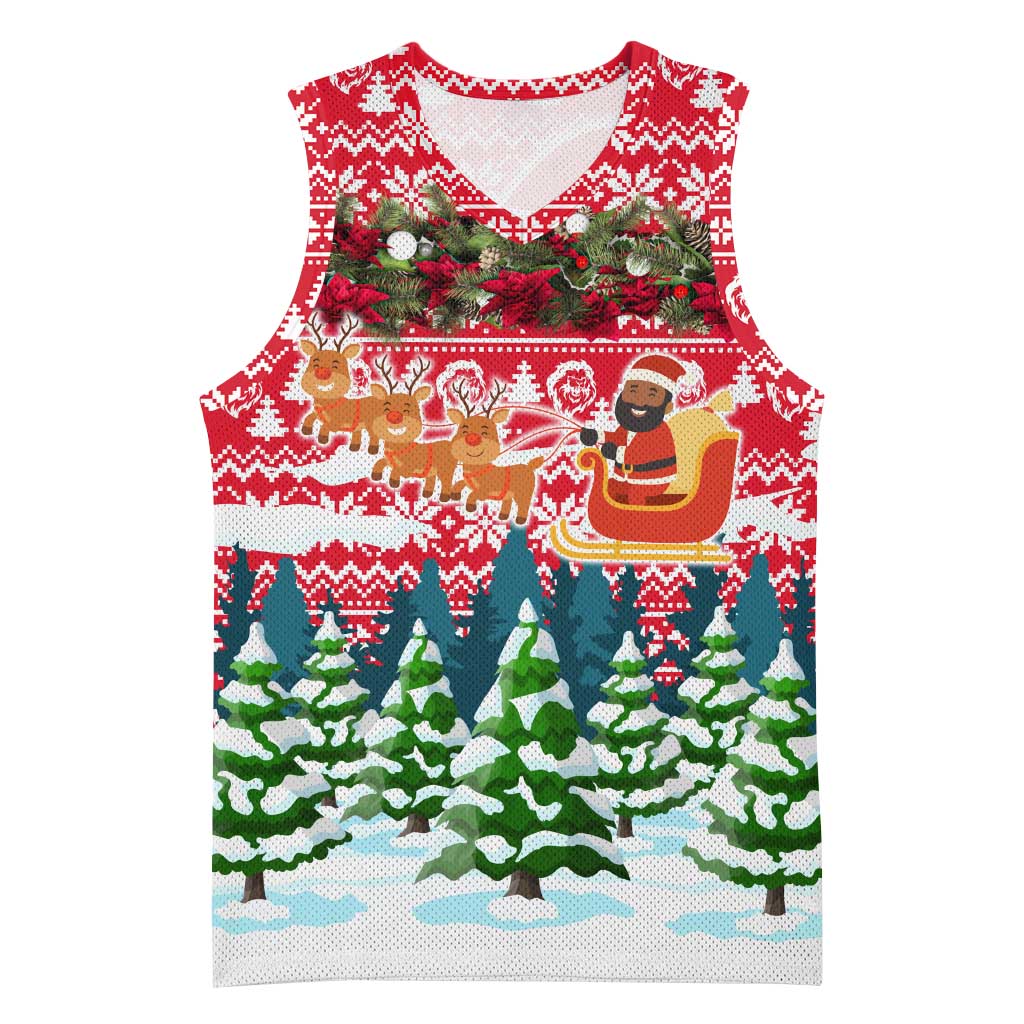 Guinea Bissau Christmas Basketball Jersey with Santa Sleigh Reindeer Forest and National Flag Design - Wonder Print Shop