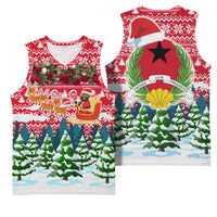 Guinea Bissau Christmas Basketball Jersey with Santa Sleigh Reindeer Forest and National Flag Design - Wonder Print Shop