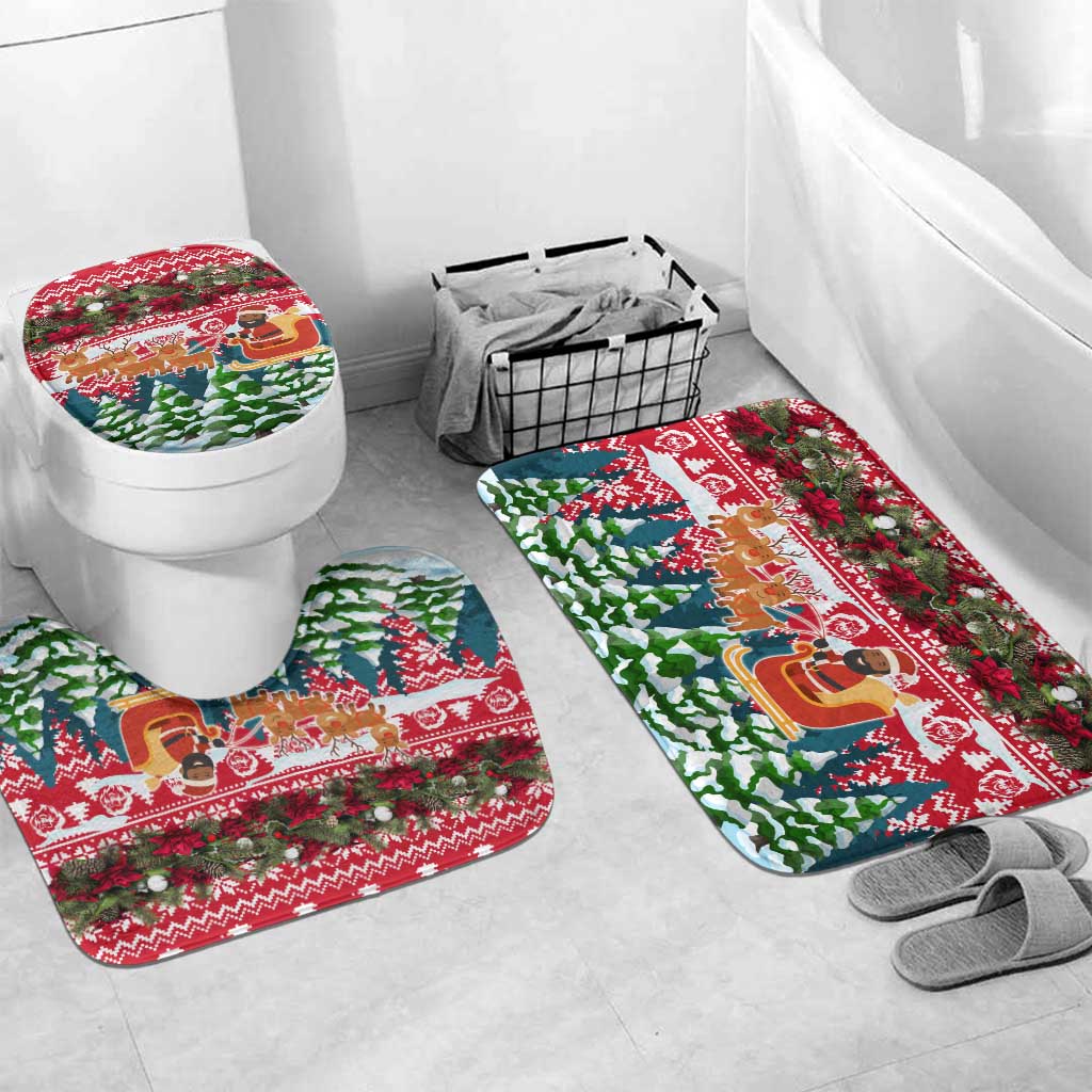Guinea Bissau Christmas Bathroom Set with Santa Sleigh Reindeer Forest and National Flag Design - Wonder Print Shop