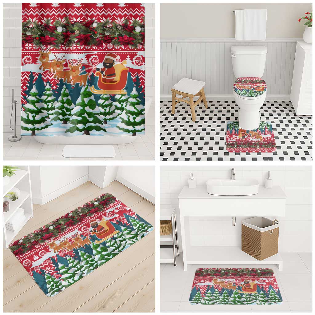 Guinea Bissau Christmas Bathroom Set with Santa Sleigh Reindeer Forest and National Flag Design - Wonder Print Shop