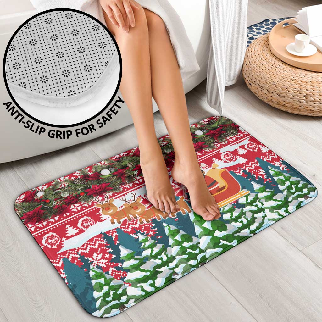 Guinea Bissau Christmas Bathroom Set with Santa Sleigh Reindeer Forest and National Flag Design - Wonder Print Shop